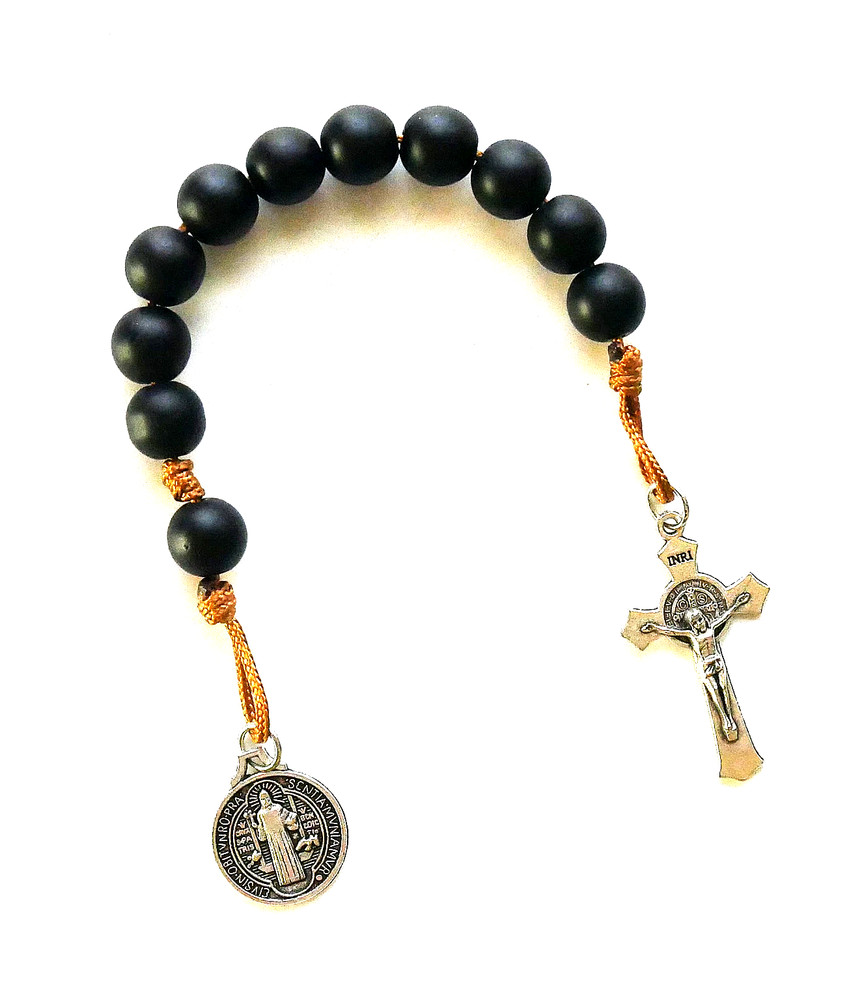 Saint Benedict Black Wood Beads Pocket Rosary
