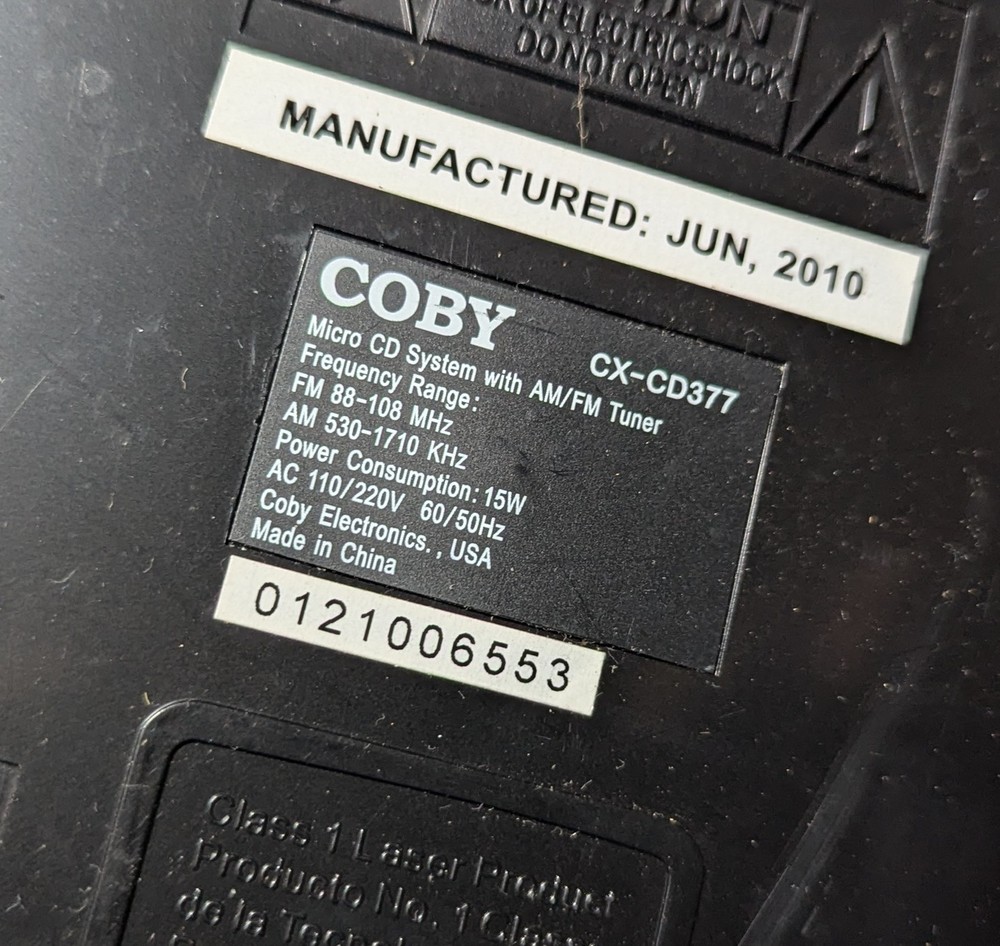 Coby Stereo System CD-CX377 + Speakers *TESTED*WORKING* NO REMOTE