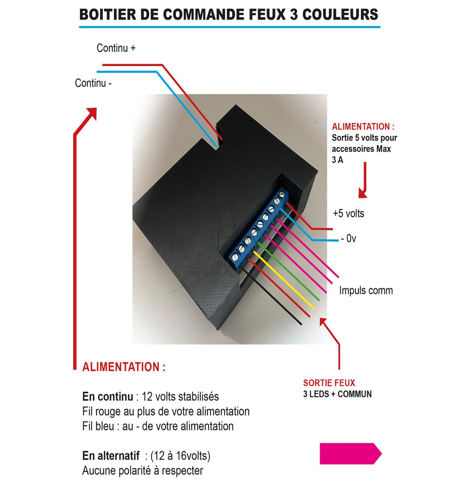 Boitier de commande feux 3 couleurs avec alimentation pour train modélisme