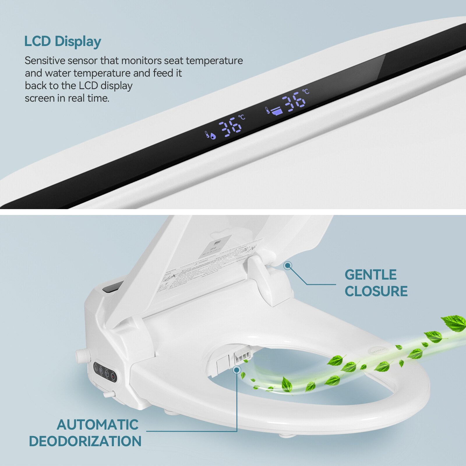 Elongated Smart Electric Bidet Toilet Seat Heated Seat Auto Flush Air Dry Remote