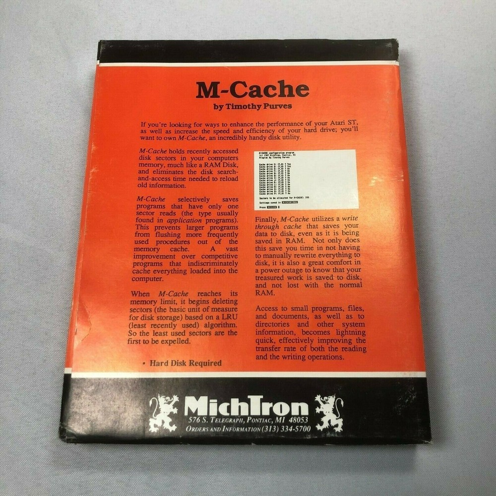 Genuine Vintage MICHTRON M-CACHE Hard Disk Caching Utility Software for Atari ST