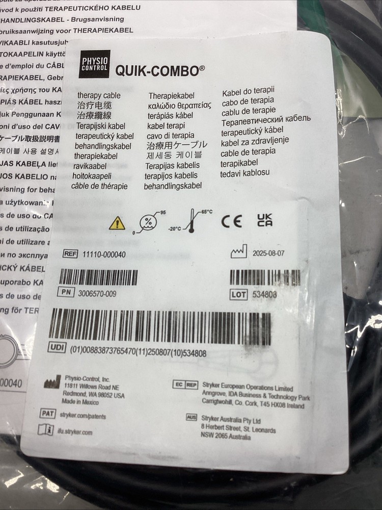 Physio Control Quik-Combo Therapy Cable 11110-000040