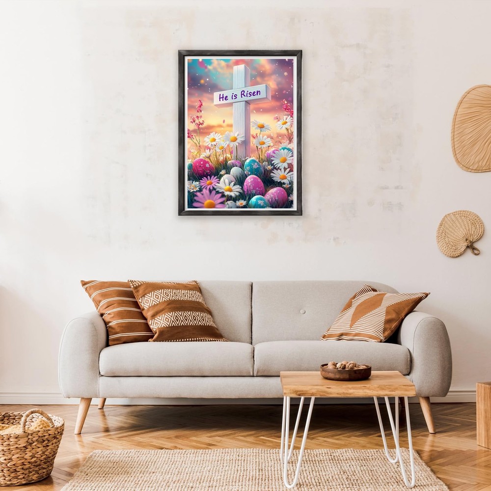 Easter Diamond Art Kits for Adults Beginner, 5D He is Risen Cross Diamond Paint