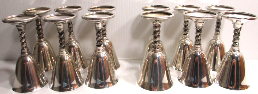 Vintage Silver-Plated Cordial Stemware Spain Set of 12Twisted Grapevine Stem