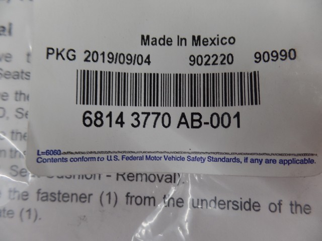 2011-20 CARAVAN SECOND SEAT RISER CABLE KIT RIGHT SIDE OEM 68143770AB