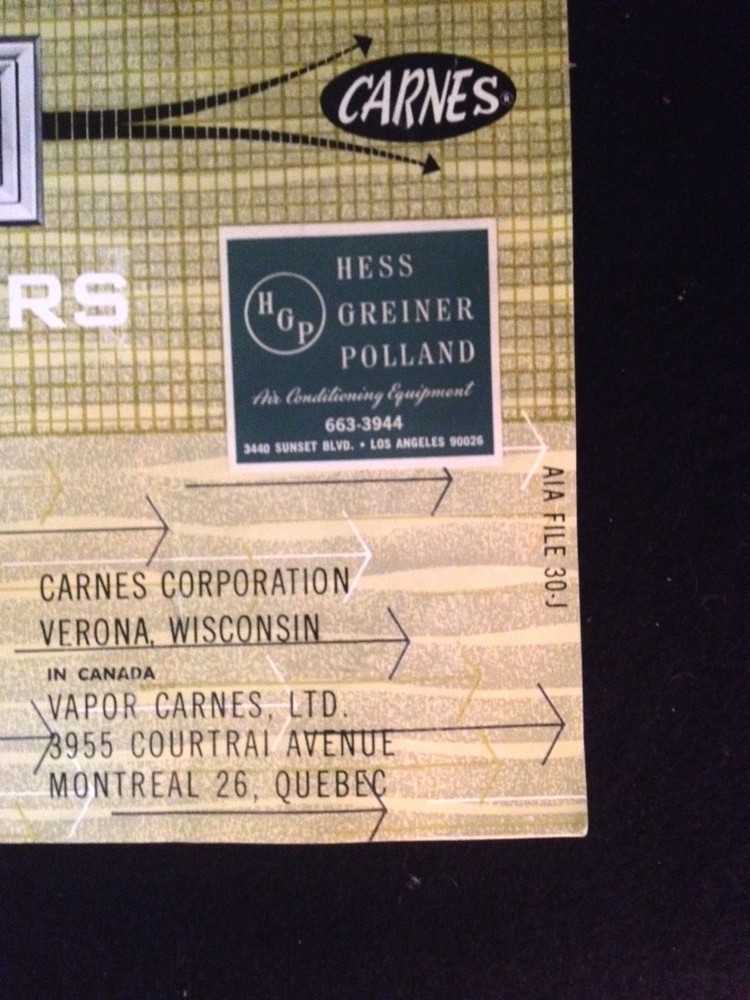 CARNES Square and Rectangular Air Diffusers Catalog D-7OF D-70F 1960's