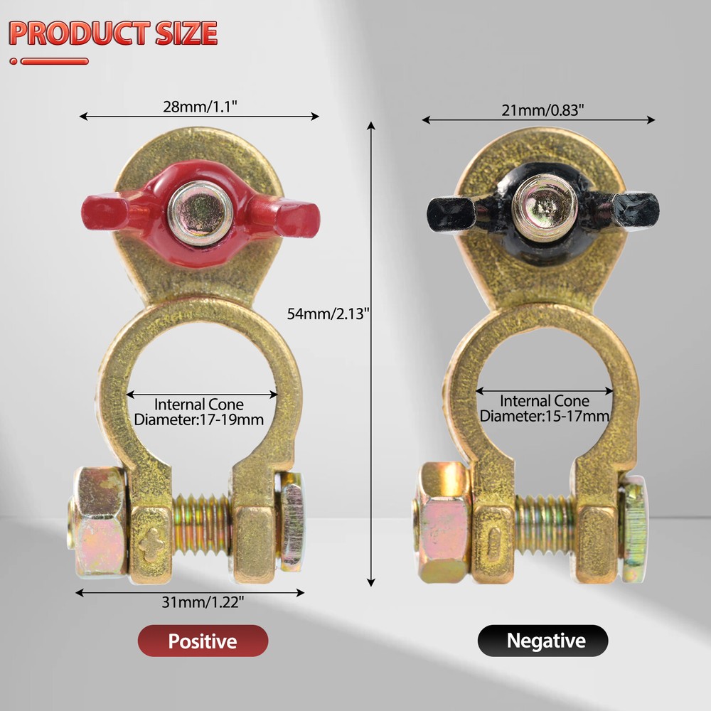 4x Solid Brass Battery Terminal Connector Top Post End Clamps Set for Car-Marine