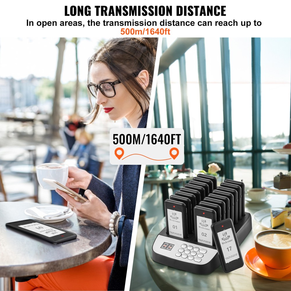 VEVOR Restaurant Wireless Guest Paging System 16 Beepers Queuing Calling Pagers