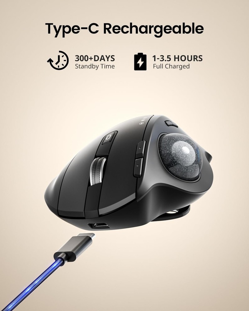 ProtoArc Wireless Trackball Mouse, EM01 NL Ergonomic Bluetooth Rollerball Thu...
