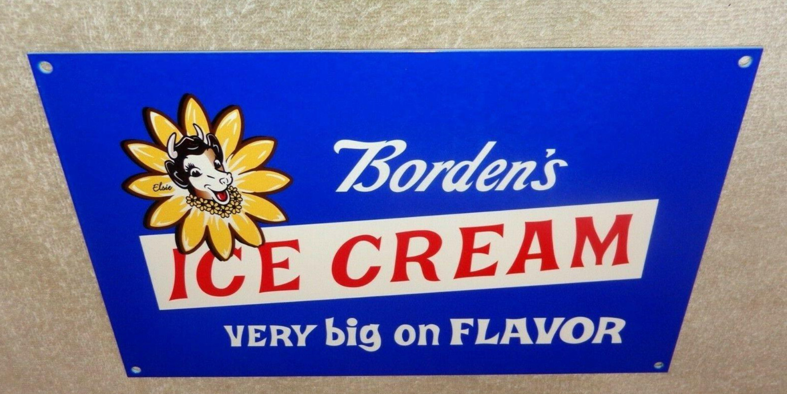 VINTAGE BORDEN'S ICE CREAM ELSIE THE COW 12" METAL BORDENS DAIRY 🥛 GAS OIL SIGN