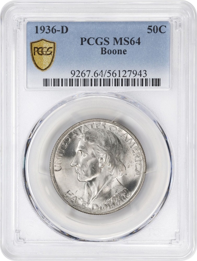 U.S 1936-D DANIEL BOONE HALF-DOLLAR SILVER UNCIRCULATED COIN PCGS CERTIFIED MS64