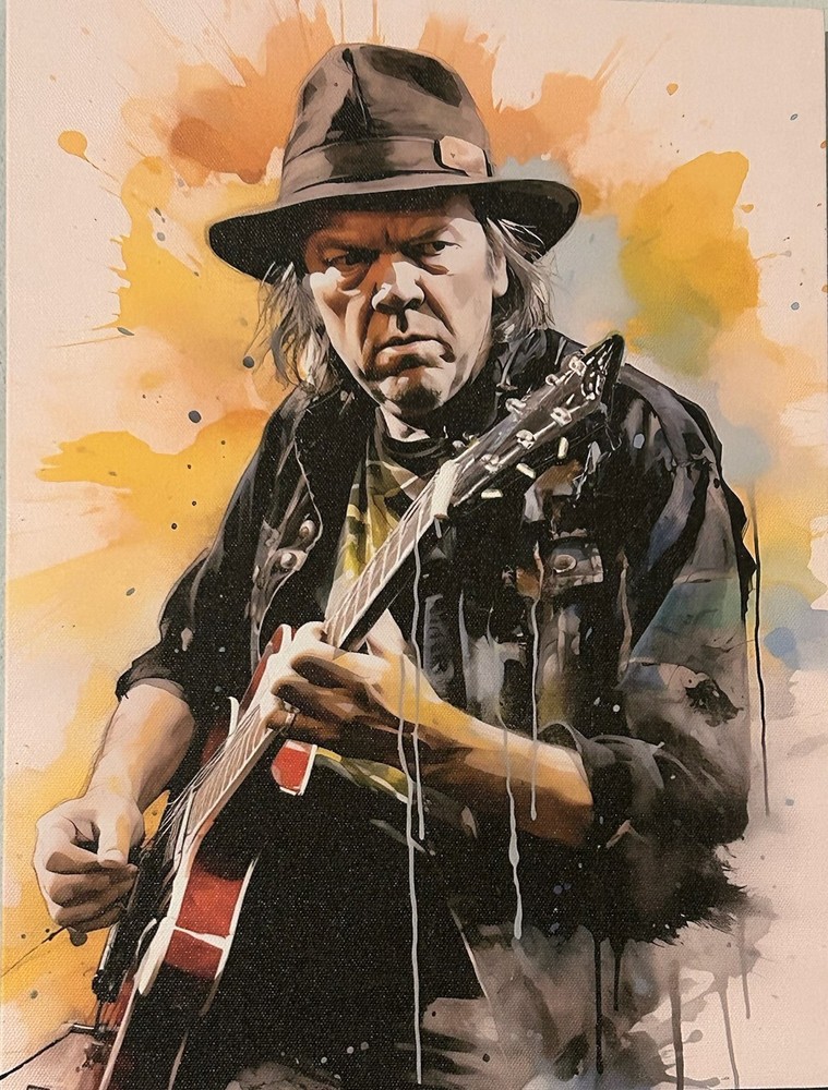Neil Young  art-  12" x 16" box-canvas print-- a rock/folk giant