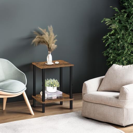 End Table, Side Table, Nightstand, 2-Tier Storage Shelf, Sofa Table 1 Brown
