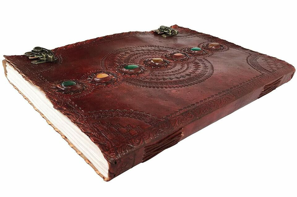 Handmade Leather Journal Book Seven Chakra Medieval Stone Embossed Book
