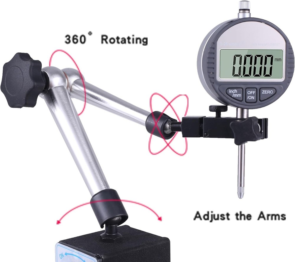 Magnetic Base Stand for Digital Dial Indicator, Three Three-Arm