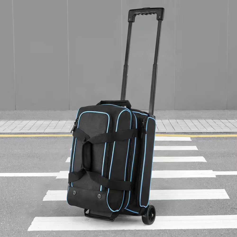 2 Ball Double Roller Bowling Bag with Wheels, Featuring a Separate Compartment f