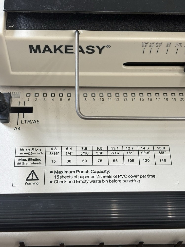 MAKEASY WireBind BM-W15 Wire Binding Machine 3:1 A4 34 Hole Punch Manual