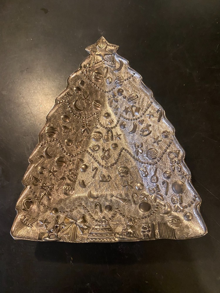 International Silver Company Christmas Tree Dish Candy Nut Trinket Embossed