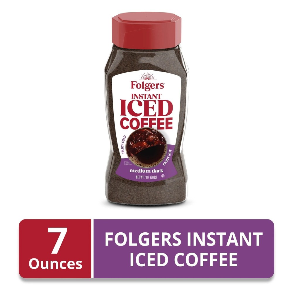 Folgers Instant Iced Coffee, 7 oz Jar.