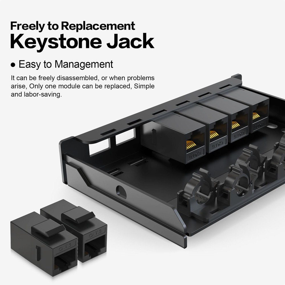 Patch Panel 6 Port 0.5U Inline Cat6 Keystone Jack 10 Inch Unshielded Support