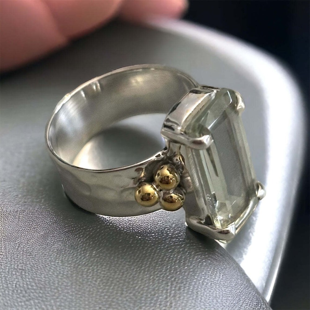 Green Amethyst 925 Sterling Silver Brass Ring