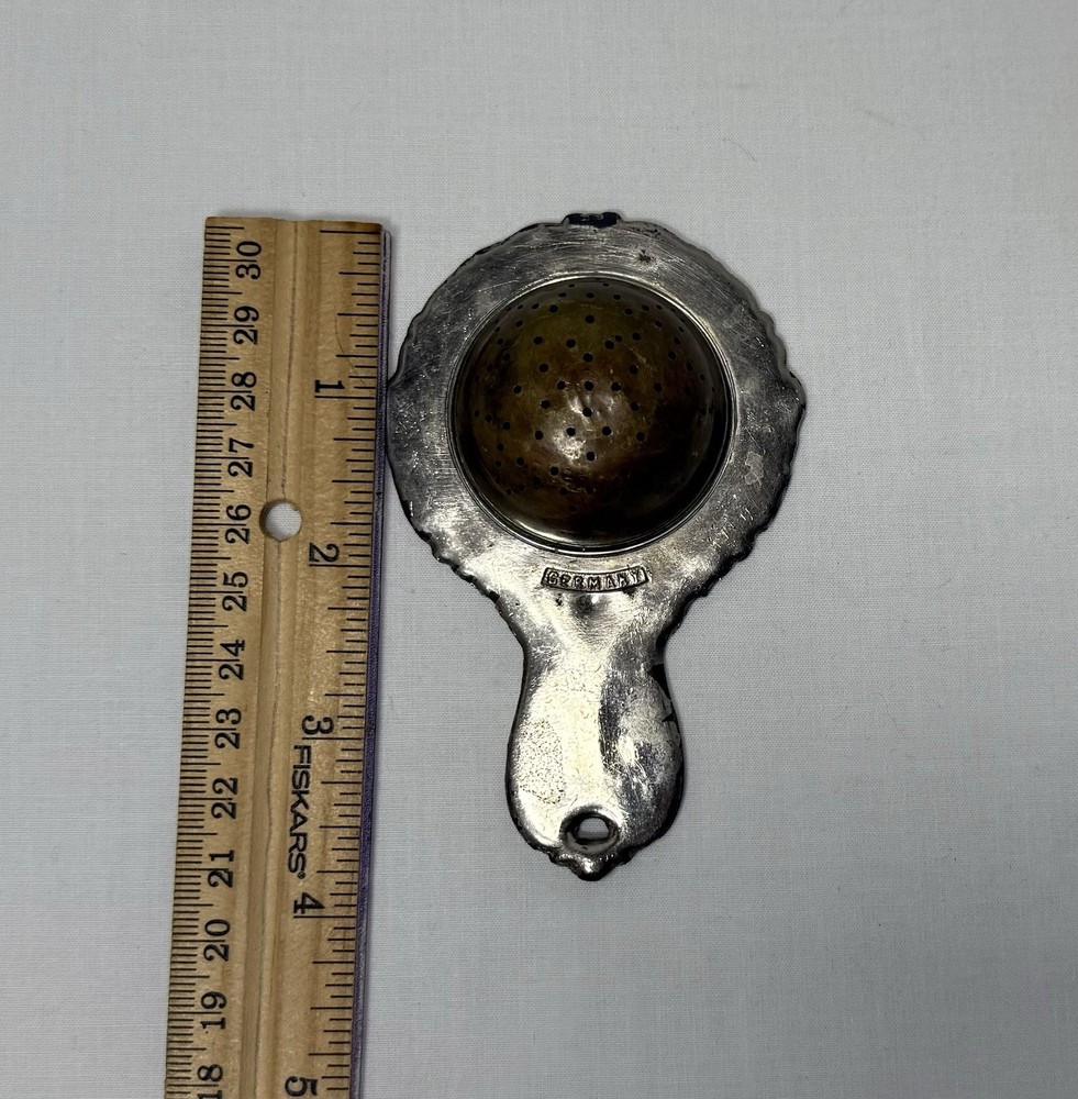 Antique 1900s Floral Silver Plated Tea Strainer From Germany