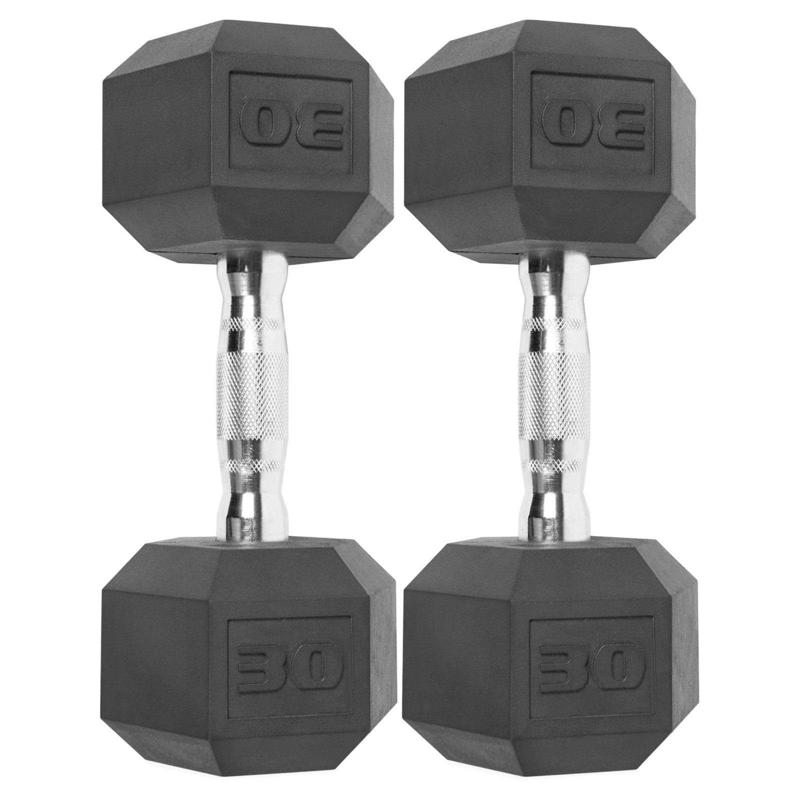30 lb Rubber Coated Hex Dumbbells – Strength Training Barbell Weights Set of 2