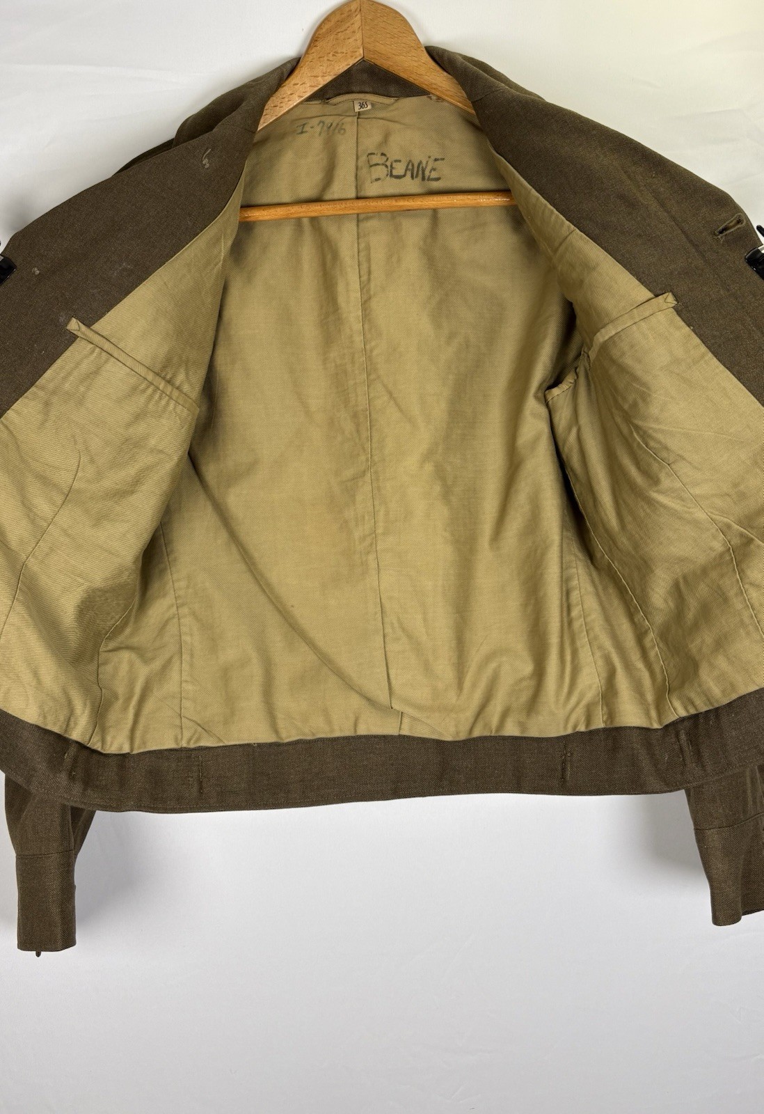 Named WWII 1944 Dated US Army Wool Ike Jacket 36S Original Manly Coats