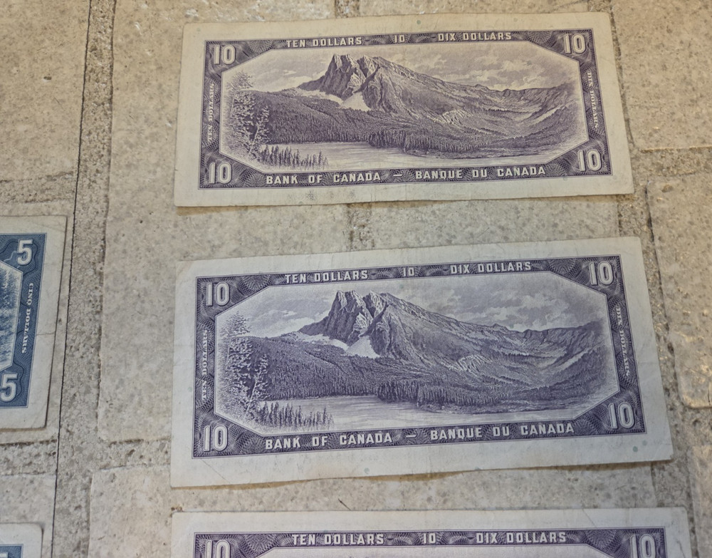 Canada 1954 Banknotes $50 Face Value- Circulated ($5 & $10 notes)