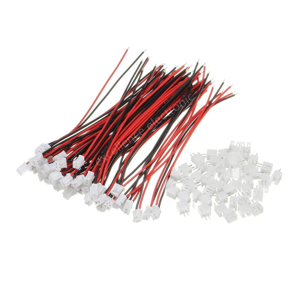 JST Ph 2.0 Mini Connector Kit: 20 Sets 2-Pin with 150mm Wire for Electronics