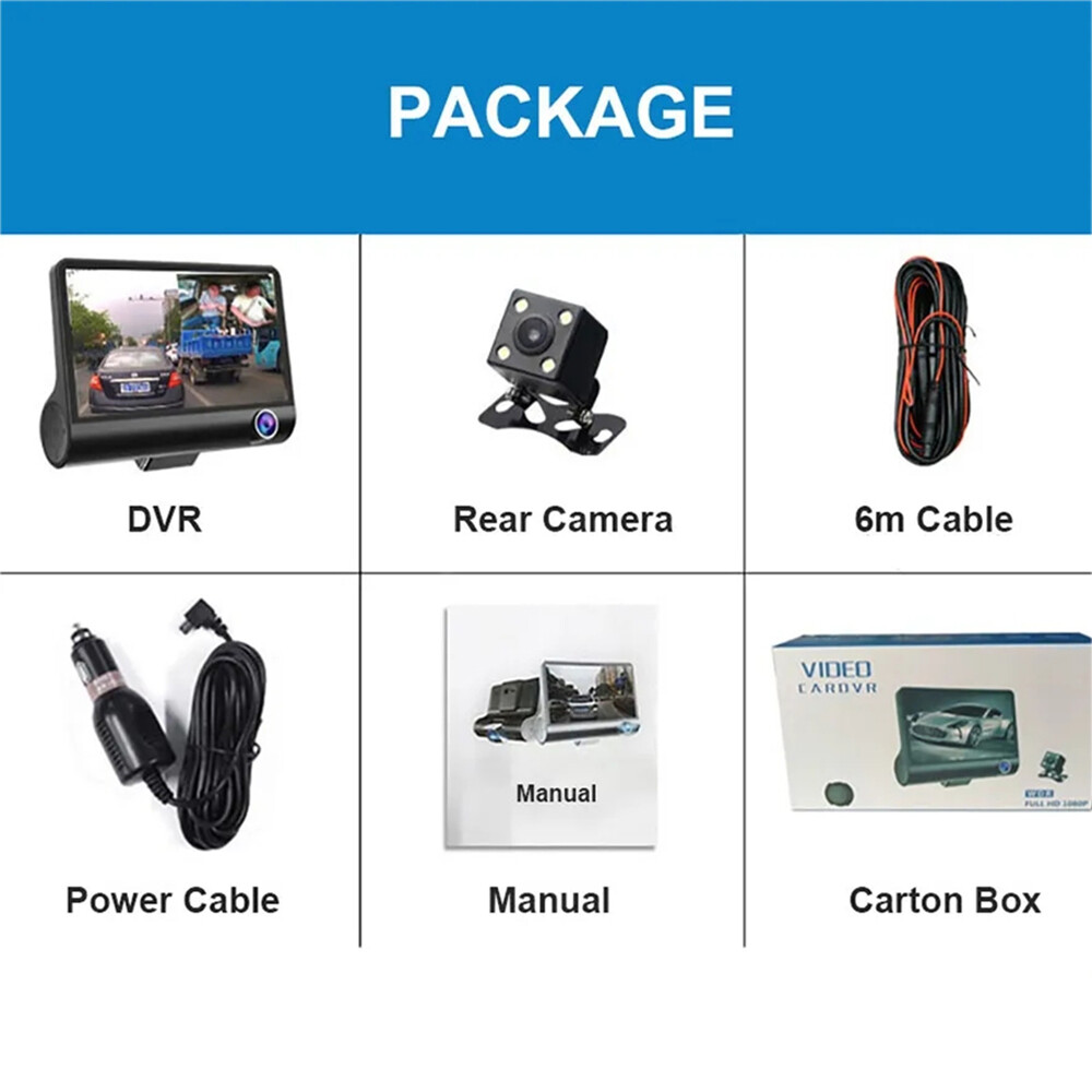 1080P 3 Lens Car Dash Cam Recorder G Sensor DVR Front/Rear/Inside Camera Video