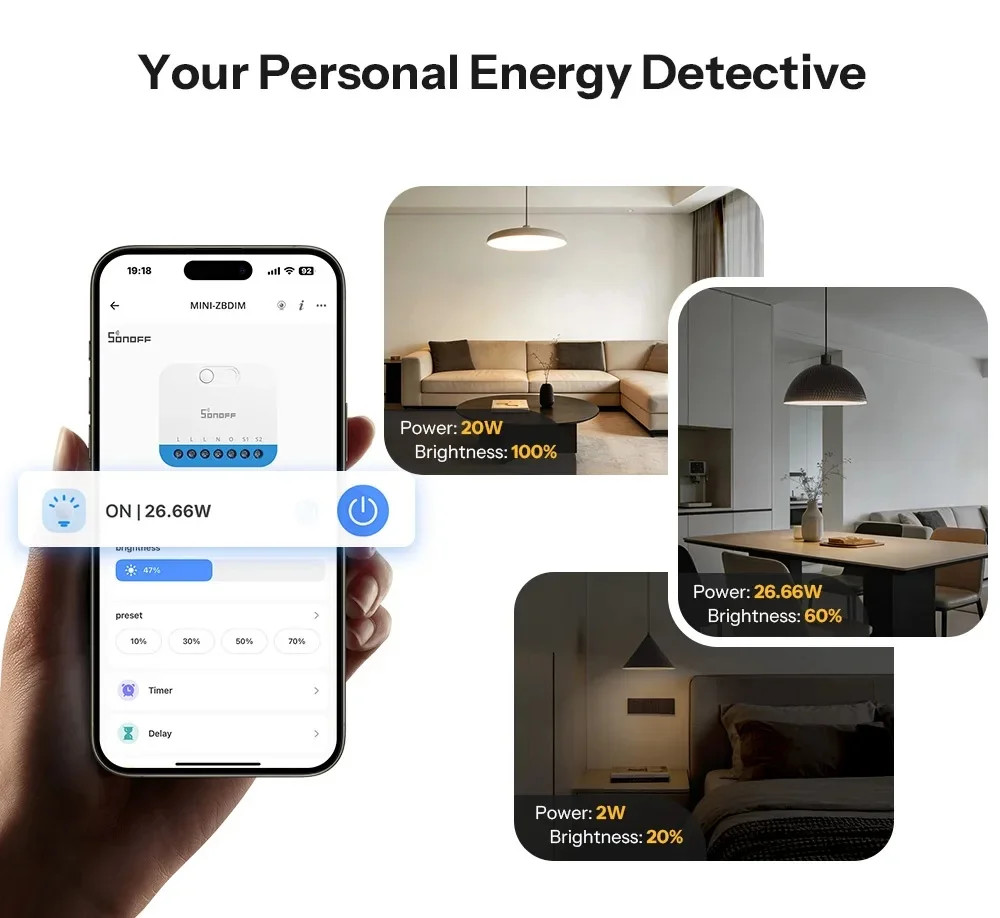 Sonoff MINI-ZBDIM Extreme Zigbee Smart Dimmer Switch Module Relay Wide Lighting