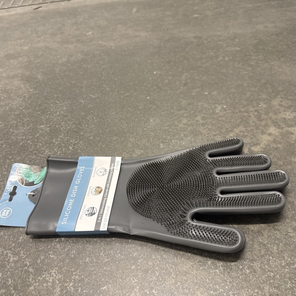 Evriholder Dual-Function Silicone Dish Gloves Gray Large Thick Bristles