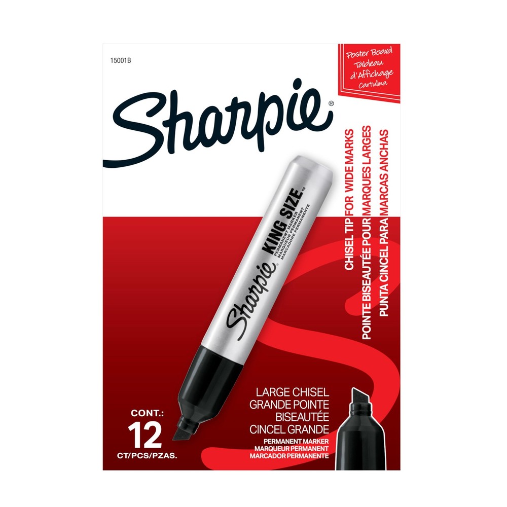 King Size Permanent Markers, Chisel Tip, Black, 12 Count - Thick Poster Marke...