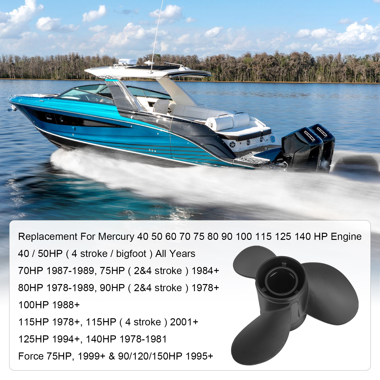 Boat Propeller 13.25"x 17 Pitch for Mercury 48-77344A45 40-140 HP OEM 13-1/4x17P