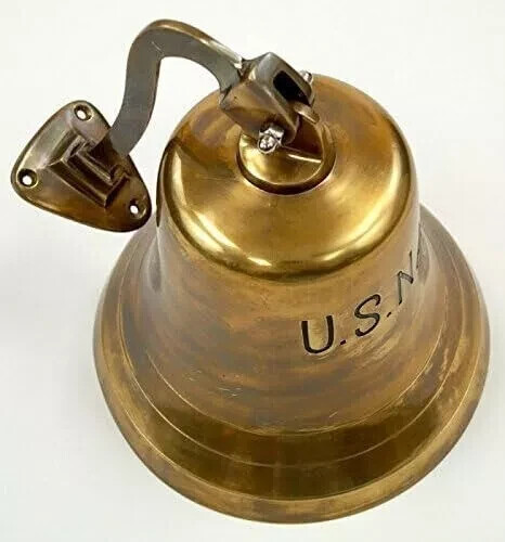 6-Inch Antique Brass "US Navy" Bell - Nautical Home Décor and Gift