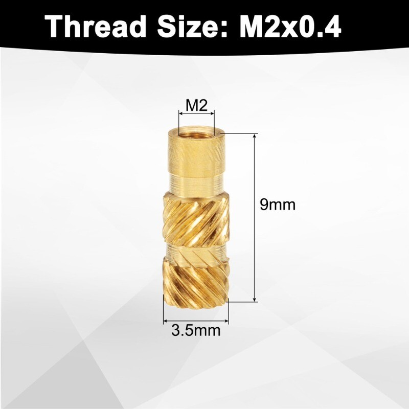 100pcs M2 Threaded Inserts Brass Heat Set Insert M2x9mm, OD 3.5mm Knurled Nuts