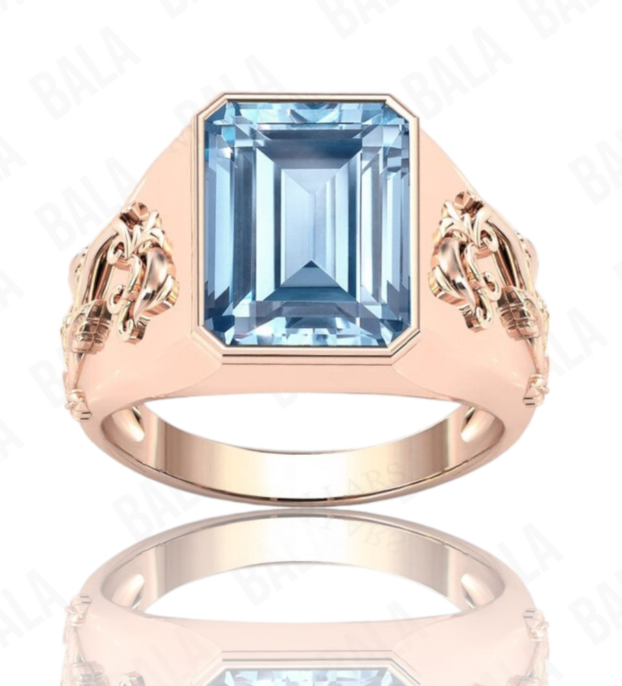 Handmade 925 Sterling Silver Blue Topaz Ring, Rectangular Emerald Cut Aqua Blue