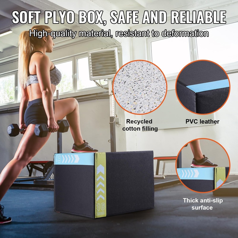 Black Exercise Step Platform Plyometric Box with Adjustable Heights 220lb Cap...