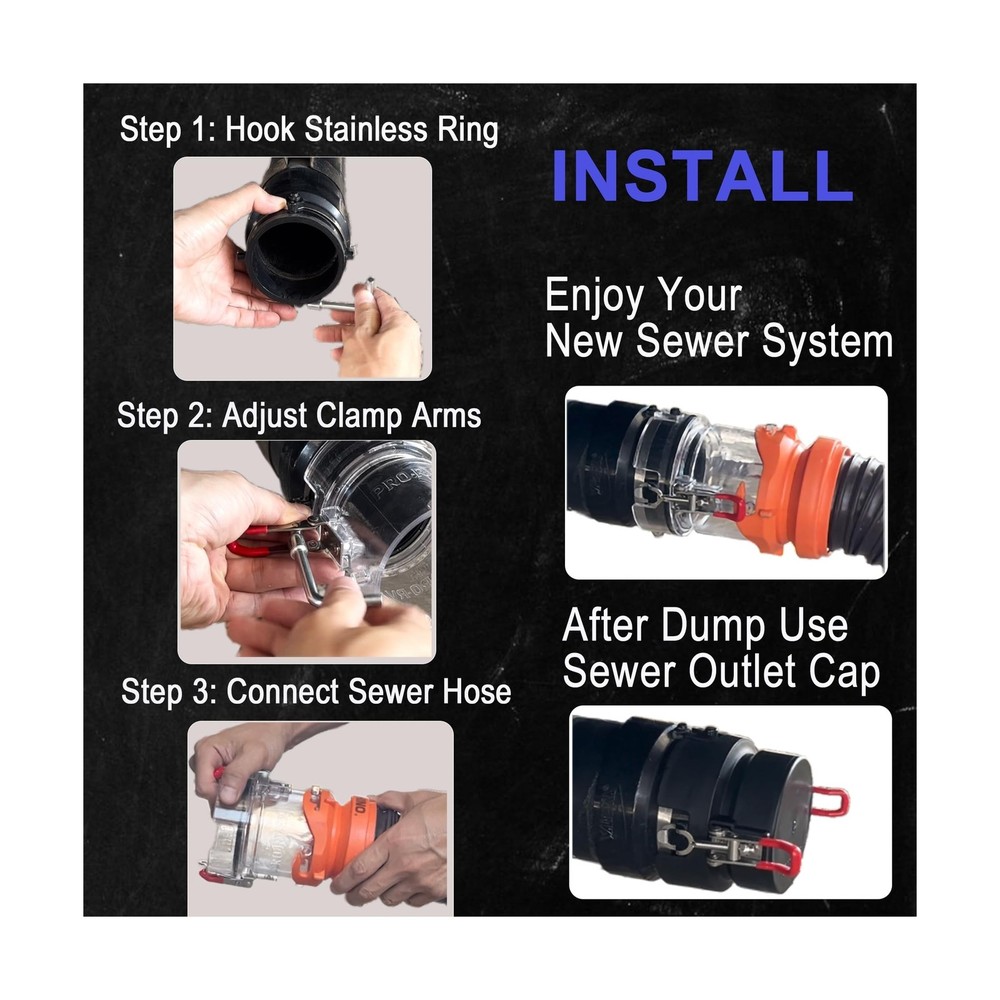 RV Sewer Hose Connector- Push & Clamp Lock System (Push & Lock Connector 1pcs...