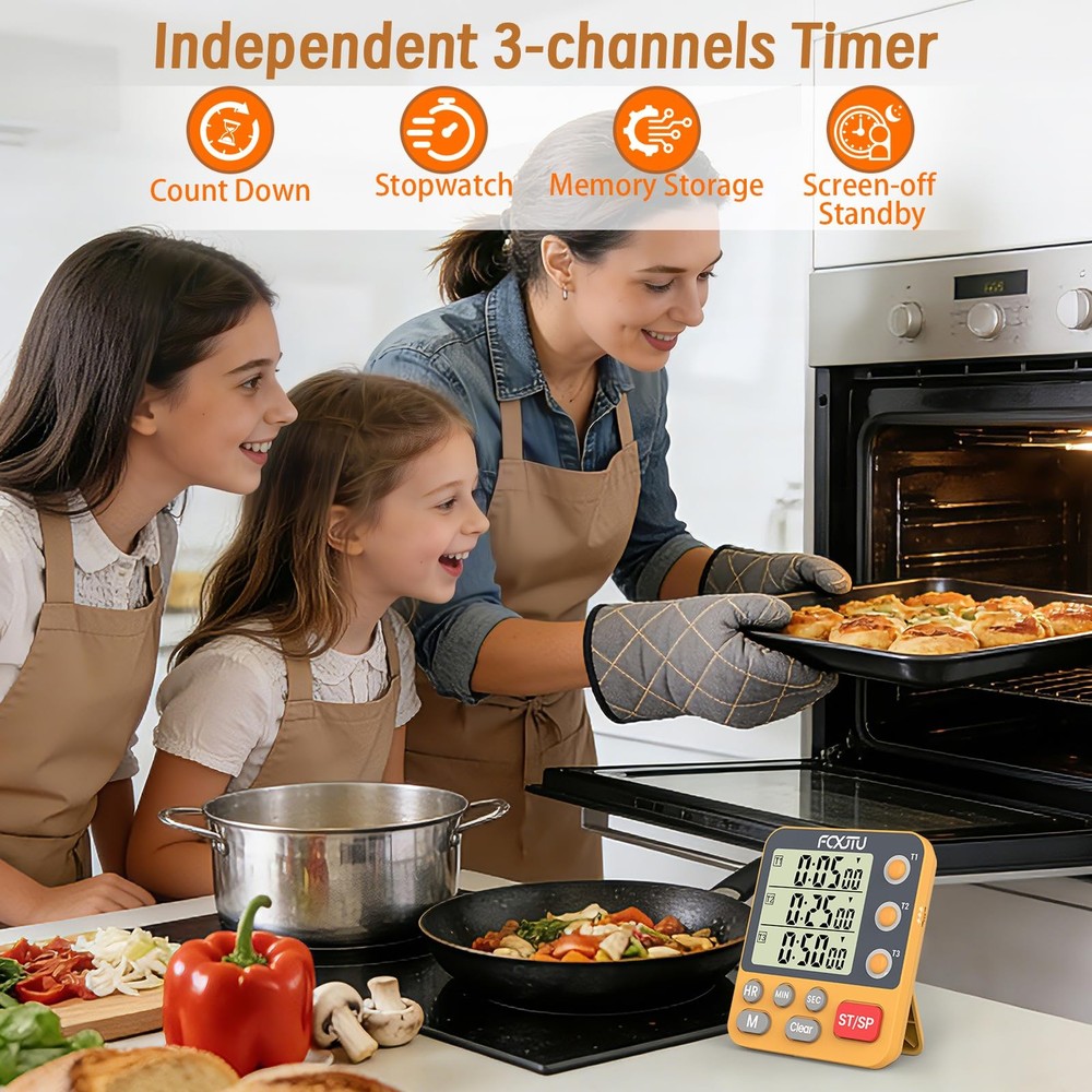 Digital Dual Triple Kitchen Timer, 3-Channel Magnetic Countdown Timer for Coo...