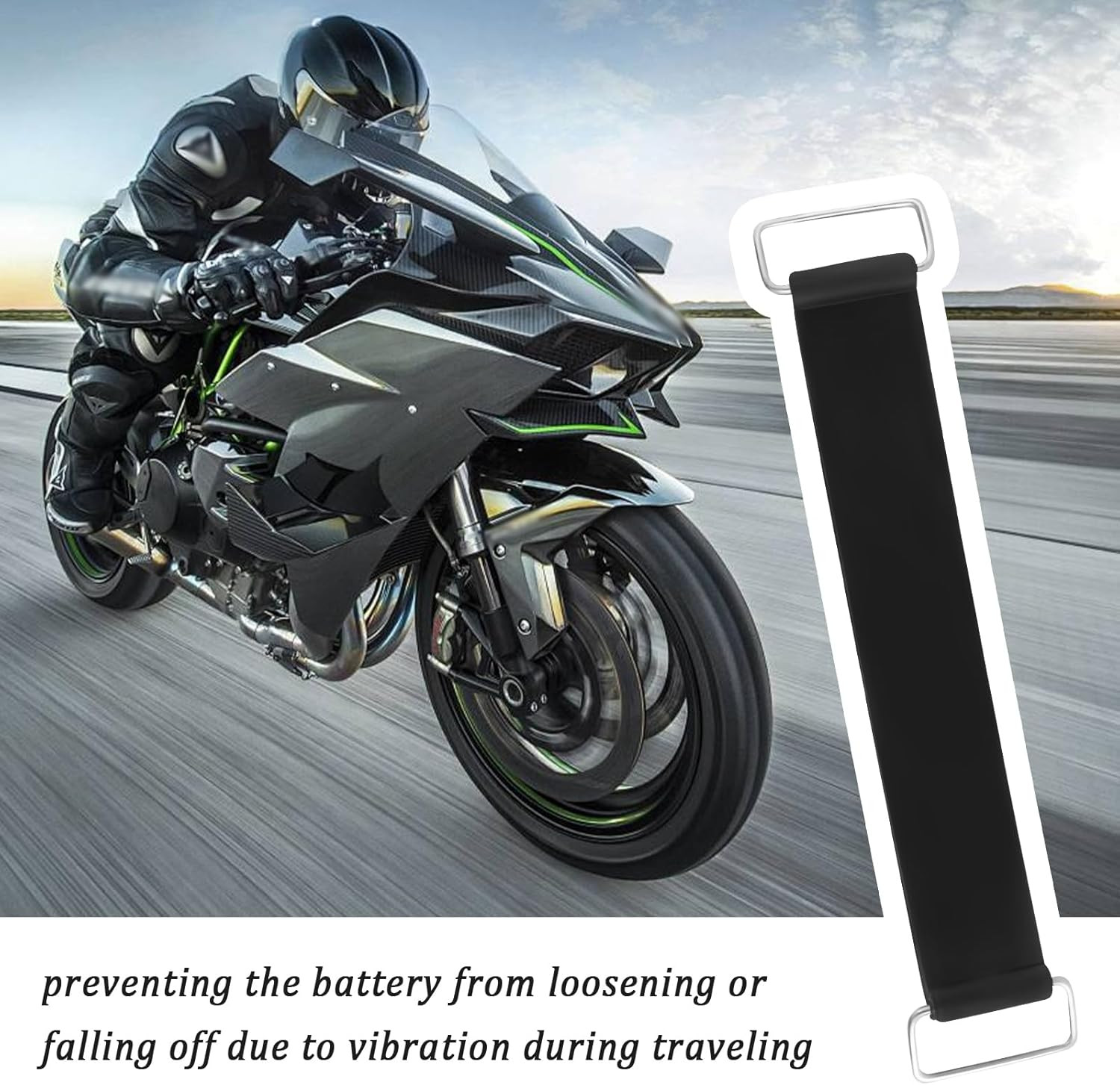 2PCS Rubber Motorcycle Battery Strap with Metal Buckles, Universal Tie-Down for