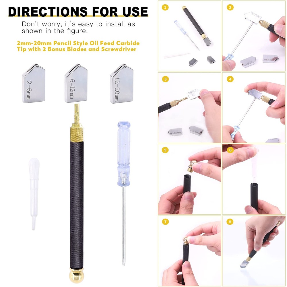 9 Pcs Glass Cutting Tool Set Kit Includes Adjustable Circular Glass Cutt