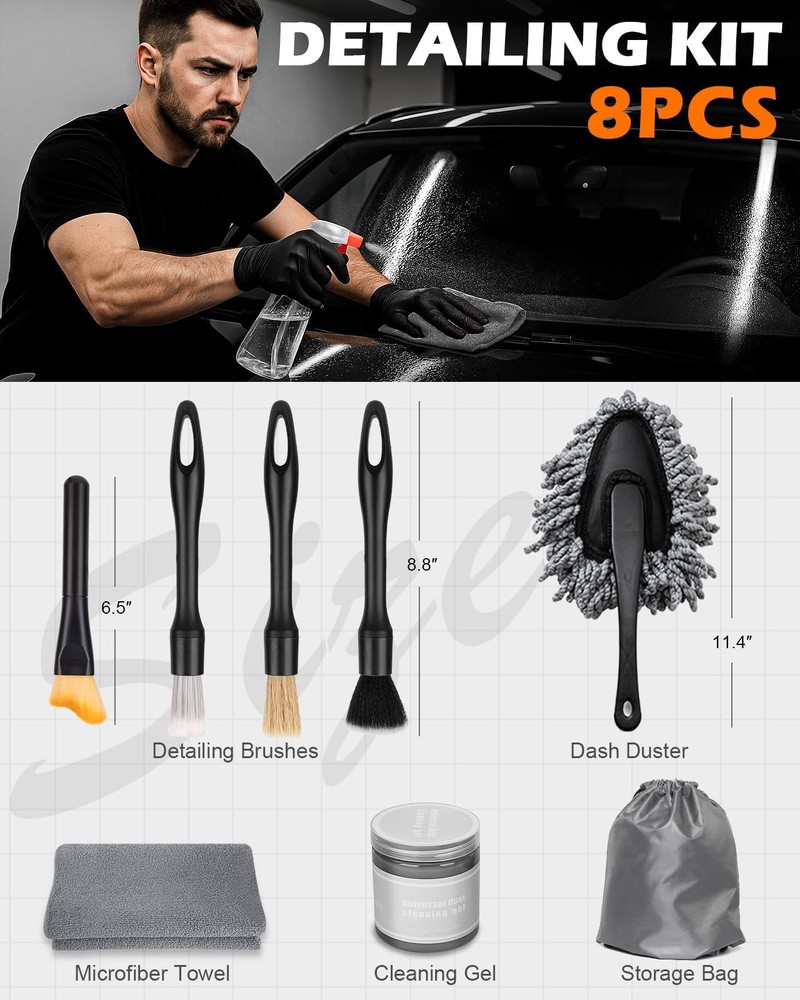 Viewmax 8PCS Car Detailing Brush Set, Interior Cleaning Kit with