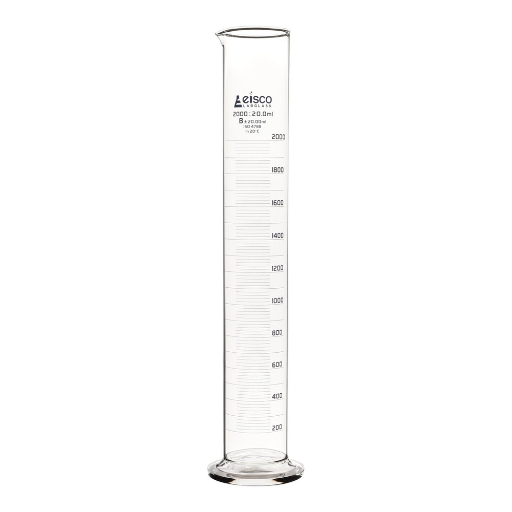Graduated Cylinder, 2000ml - Class B Tolerance ±20.0ml - Round Base - Blue Gr...