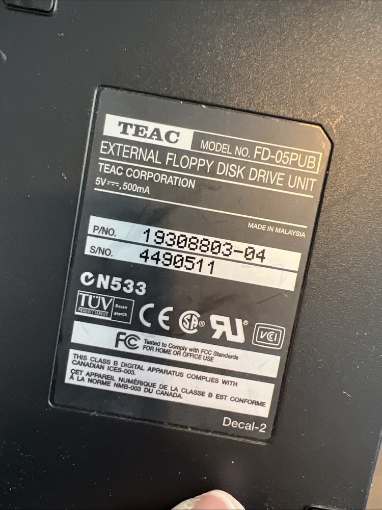TEAC 3.5 Floppy Disk Drive Module External USB Model FD-05PUB 19308803-04 TESTED