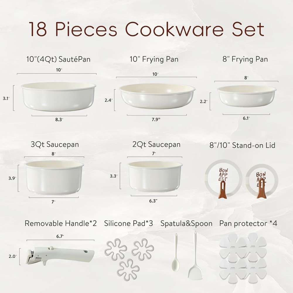 CAROTE 18Pcs Pots and Pans Set Non Stick, Nonstick Ceramic Cookware Set