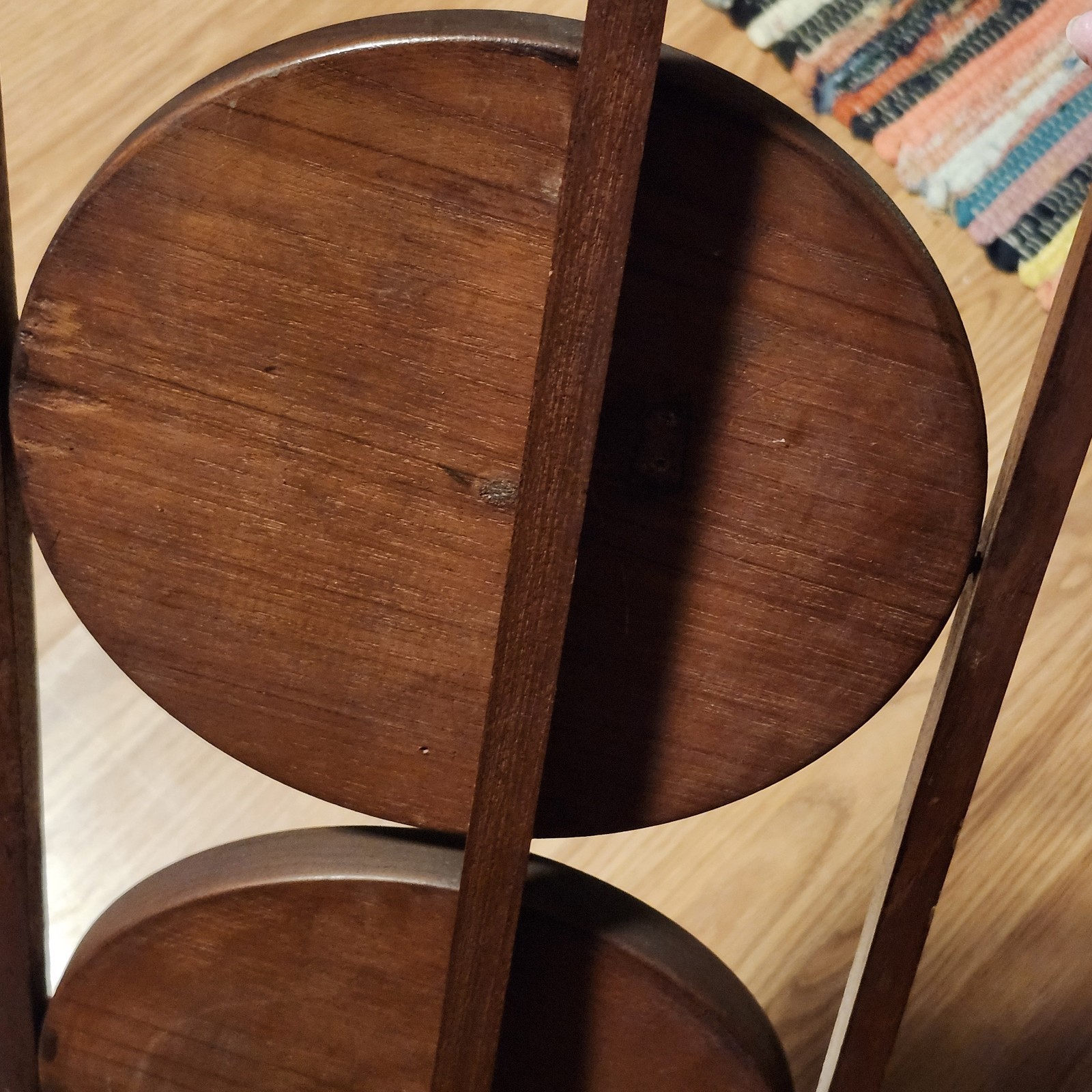 Antique Vintage Edwardian Wooden Inlaid Details Folding Cake Muffin Stand 32"