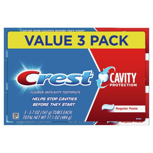 Crest CAVITY PROTECTION Fluoride Toothpaste Regular Paste 5.7oz Ea, VALUE 3 PACK