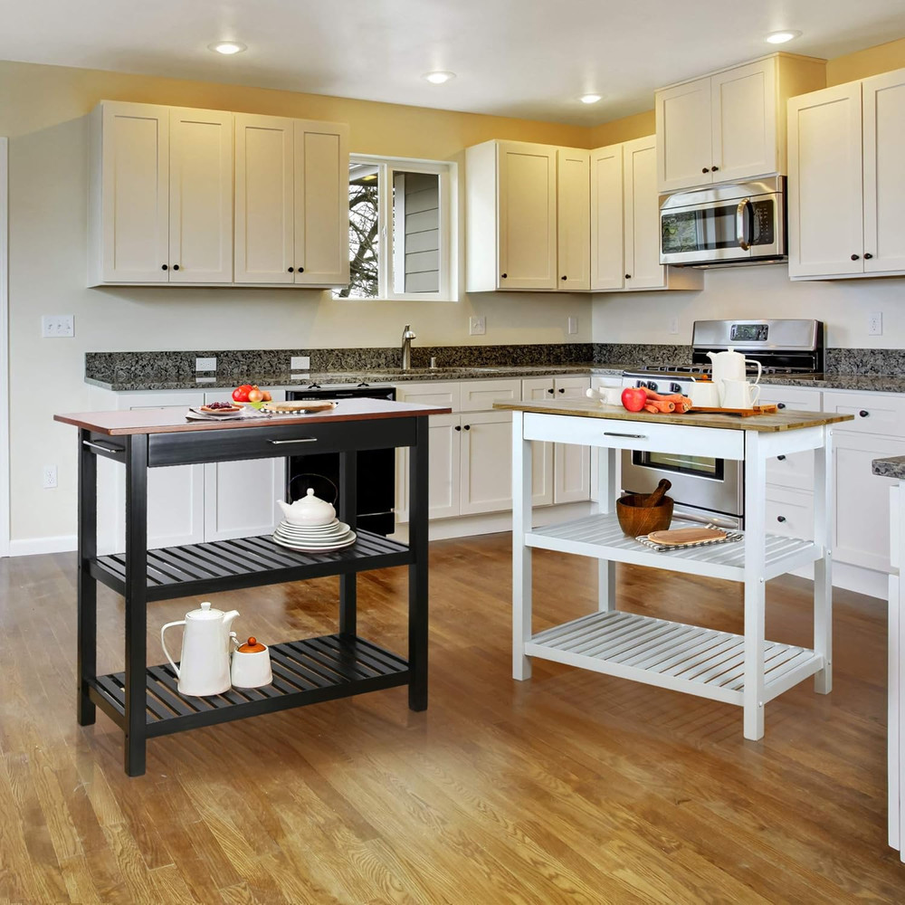 Kitchen Island with Solid American Hardwood Top, Walnut&Black